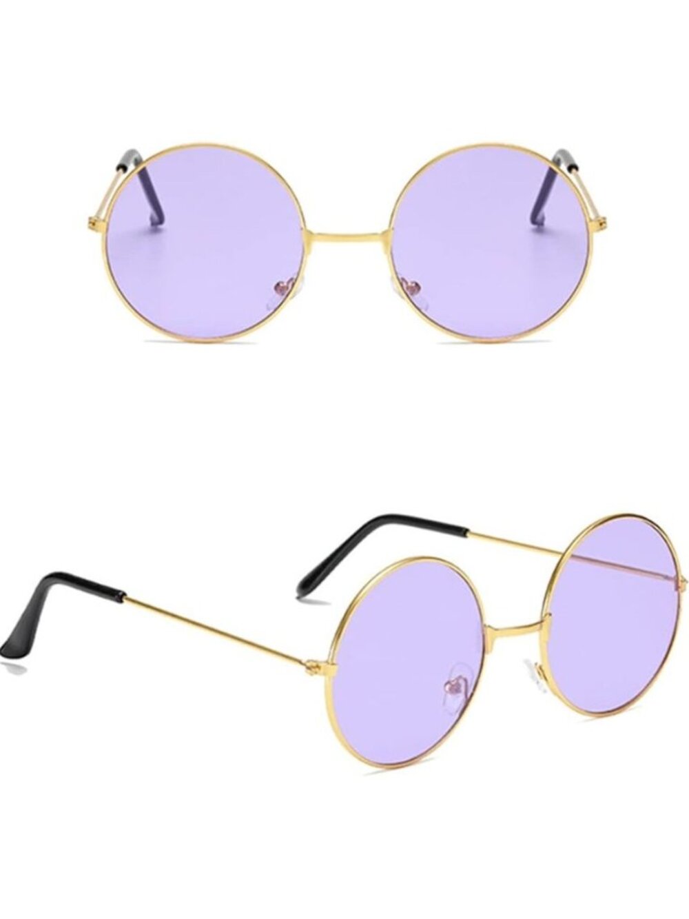 Retro Round Sunglasses With Gold Metal Frame & Light Purple Lenses